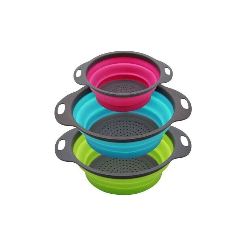 3-teiliges Set Faltbarer Runder Silikon-wasserfilter - 2 X 4 Pint Und 1 X 2 Pint - Perfekt Zum Abtropfen Von Nudeln, Gemüse Und Obst (grün, Blau, Violett)