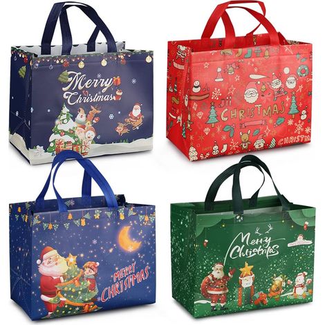 4 Stück Weihnachtsgeschenktüten, Weihnachts-einkaufstaschen Mit Griffen, Weihnachts-süßigkeitentüten, Nicht Gewebte Weihnachtstaschen Zum Einpacken Von Geschenken, Weihnachtsfeier-zubehör, 32,5 × 25 ×