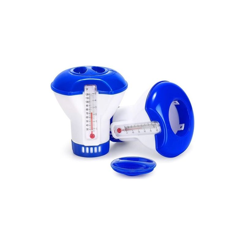 Schwimmender Pool-diffusor, 2er-pack Chlor-diffusor Mit Einstellbarem Durchfluss-thermometer & Verschlusskappe Für Alle Pools, Spas, Aquarien & Fischteiche