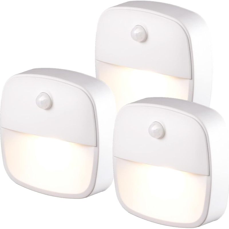 Bewegungsmelder-lampe Für Innenräume, 3er-pack Led-nachtlicht Mit Batterie, Automatische Treppenhaus-nachtlampe Für Flur, Schlafzimmer, Küche, Schrank - Warmweiß [energieeffizienzklasse A]