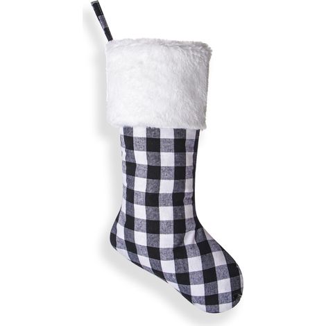 2er-set Weihnachtsstrümpfe Zum Aufhängen Am Kamin, 46 Cm, Aus Kunstfell, Kariert, Weihnachtsdekoration (weiß Und Schwarz)