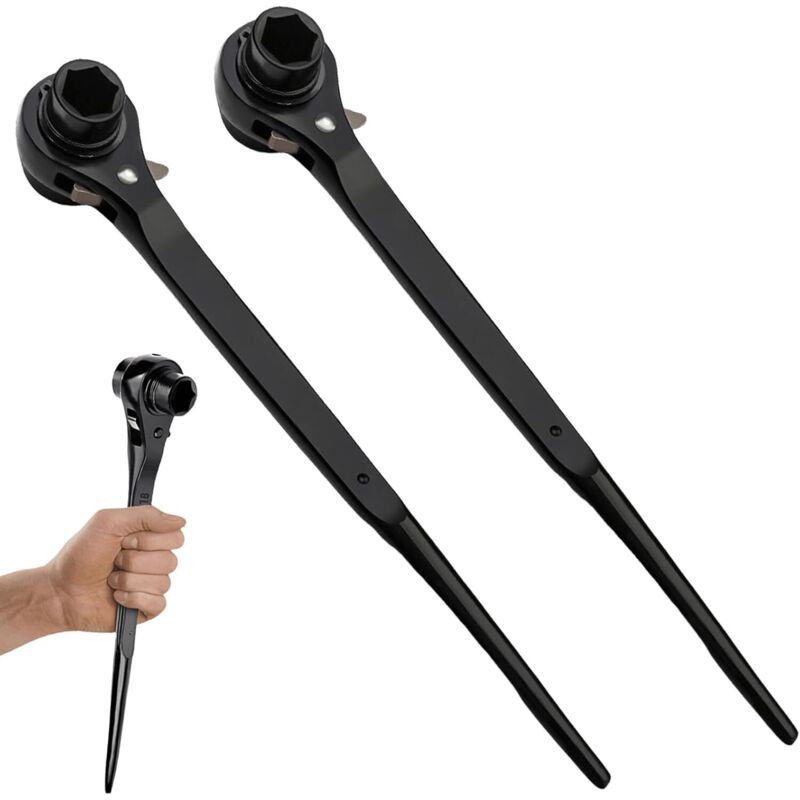 2er-set Ratschenschlüssel Für Gerüstbau 19/22 Mm, Umschaltbarer Rechts-/links-gerüstschlüssel Aus Cr-v, Gerüstratsche Mit Korrosionsbeständiger Schwarzer Phosphatierung