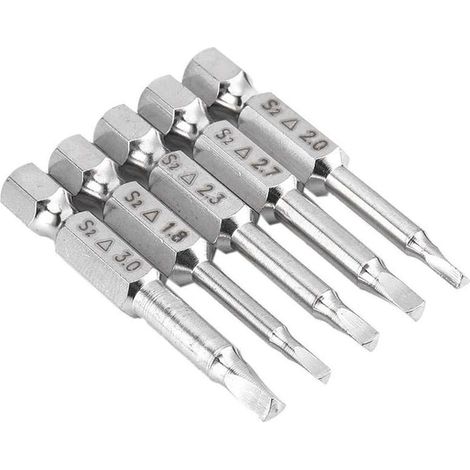 5-teiliges Set Magnetischer Dreieck-schraubendreher-bits Aus S2-stahl, 1,8 Mm, 2 Mm, 2,3 Mm, 2,7 Mm, 3 Mm, 6,35 Mm Sechskantschaft, 50 Mm Lang