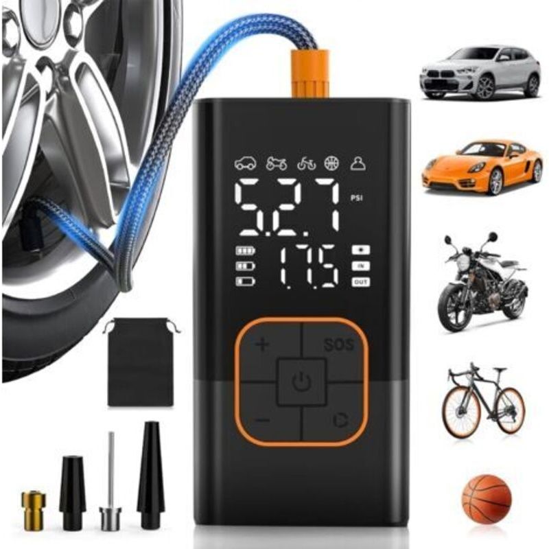 Kabelloser Autoreifen-luftkompressor, Tragbarer Luftkompressor Mit Digitalem Manometer (150 Psi), Dual-display, Wiederaufladbare Batterie, Led-lampe, Fahrradpumpe Für Auto, Motorrad, Fahrrad, Ball