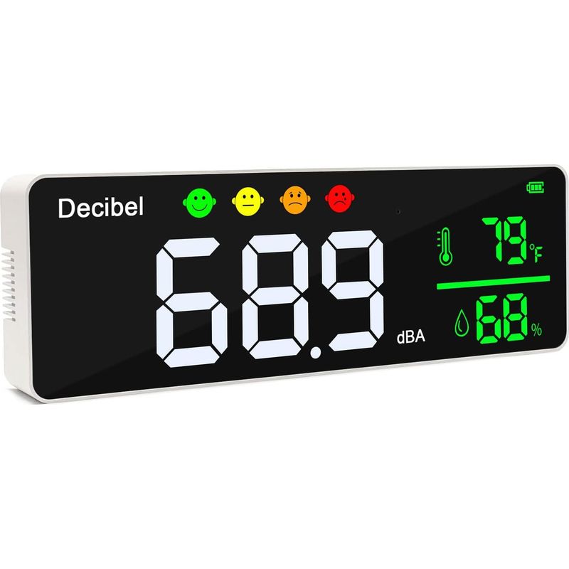 Wand-schallpegelmesser, 27,9 Cm – Großes Led-display – Lärm, Temperatur, Luftfeuchtigkeit – Mit Alarmsymbol-anzeige – Vielseitig Einsetzbar: Klassenzimmer, Studio, Zuhause, Fabrik