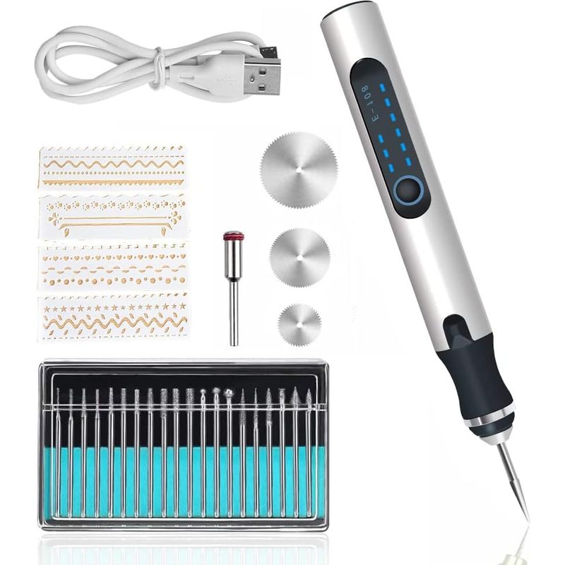 Elektrischer Gravierstift, Gravur-werkzeug, Mini-graviergerät Für Diy, Basteln, Büro, Schule, Schmuck, Metall, Glas, Stein, Kunststoff, Holz (silber)