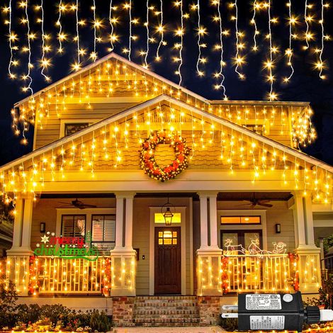 Weihnachtslichterkette Für Außen, 10 Meter Lang, 400 Warmweiße Lichter, Mit Stecker, 8 Modi.