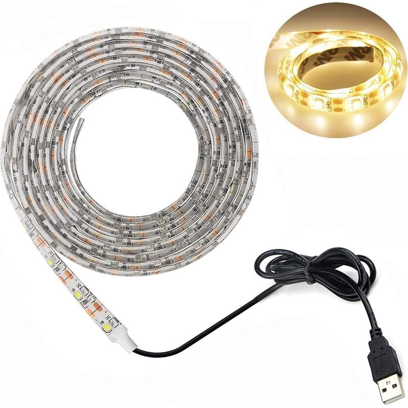 Led-streifenbeleuchtung Mit Usb-anschluss, Wasserdicht, 16,4 Ft, Smd 3528, 5v, Kaltweiß, Hintergrundbeleuchtung Für Pc-monitore Und Fernseher