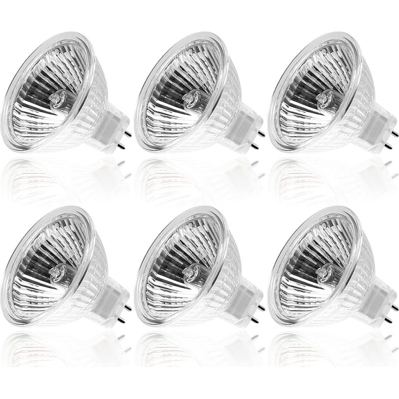 Halogenlampe Gu5.3 35w 12v, Mr16 Glühbirne Dimmbar 420lm 2700k Warmweiß, Halogenlampe Mit 2 Stiften Und Glasabdeckung Für Deckenleuchten, 6er-pack [energieeffizienzklasse G]