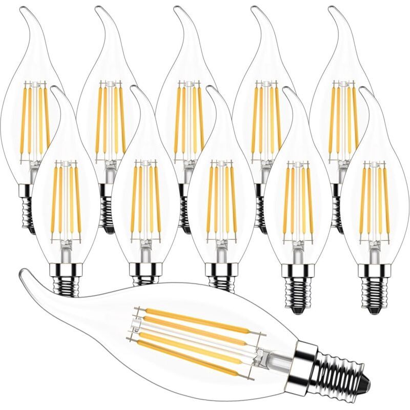 Led-glühbirne E14 Dimmbar, E14 Kerzenlampe 4w, C35 Glühlampe Mit Filament, Warmweiß 2700k Edison Retro Birne, Kerzenform, 400lm Zur Dekoration, 10 Stück [energieeffizienzklasse E]