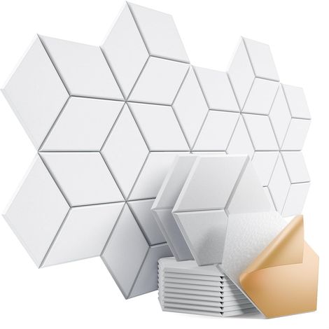 Set Aus 12 Selbstklebenden Akustikpaneelen, 30,5 X 25,4 X 1 Cm – Hochdichte Schalldämmende Schaumstoffplatten, Elegantes Y-design (weiß)