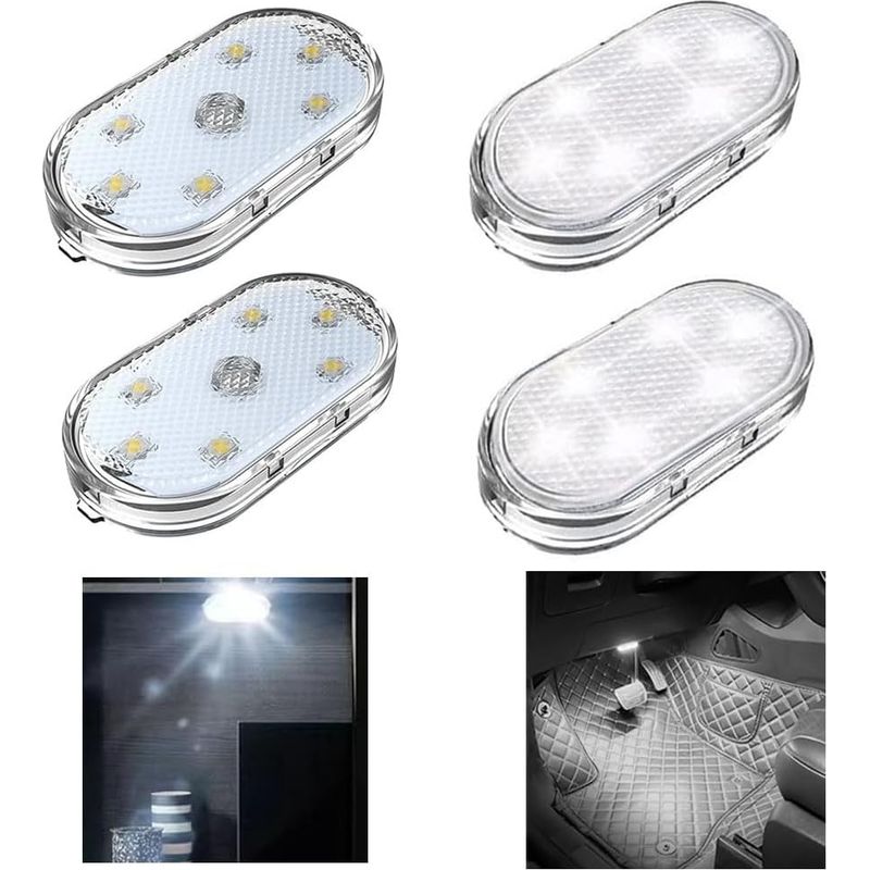 4-teiliges Kabelloses Led-innenlicht Für Autos, Usb-aufladbare Berührungsempfindliche Led-leuchte Mit 6 Superhellen Leds, Ambientelicht Für Den Innenraum (weiß)