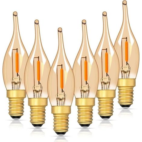 6er-pack Led-glühbirnen Mit Geringer Leistung, E14 Ses, Flammenförmig, C22tg Vintage-kronleuchter-nachtlicht, 0,7w Entspricht 7w, Ultra-warmweiß 2200k, Für Salzlampen Und Kronleuchter, Dekorative Lamp
