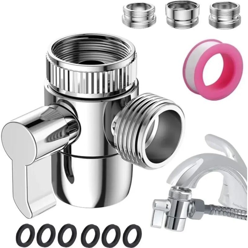 3-wege-dusch-umschaltventil Mit Wasserhahnadapter M22-m24, M22-g1/2, 3-wege-absperrventil Für Dusche, Bad Und Küche (wasserhahn Nicht Enthalten), Chrom