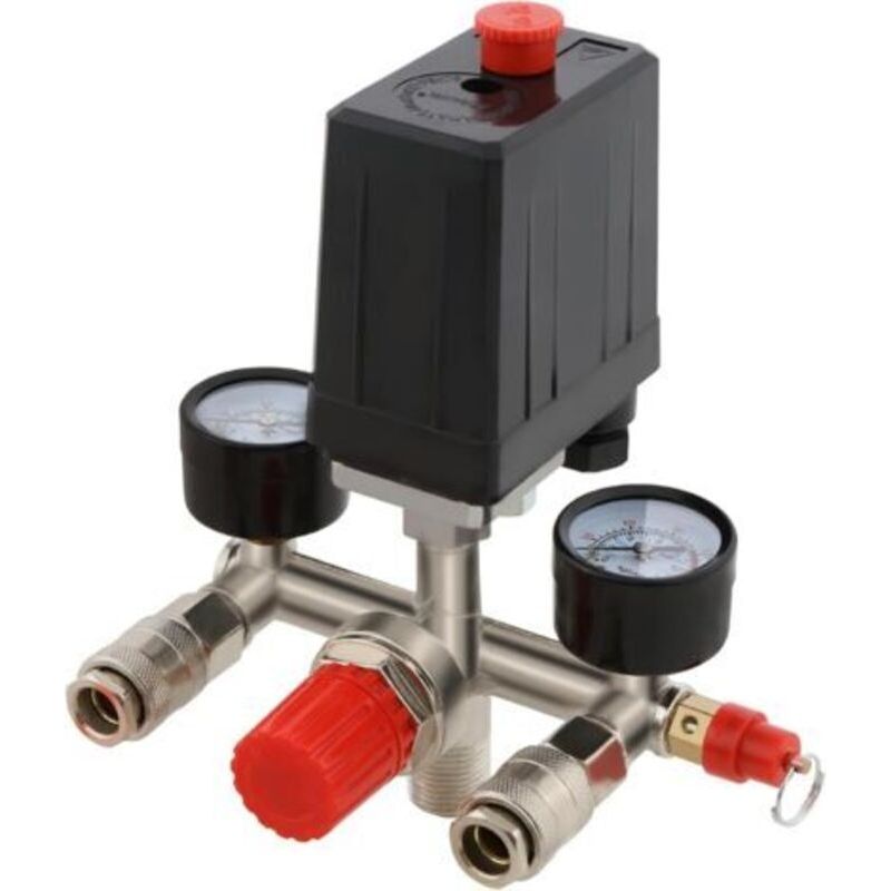Druckregler, Pneumatischer Druckregler Für Luftkompressor 1/2" Mit Druckschalter Und Zwei Messanzeigen Von 0 Bis 12 Bar