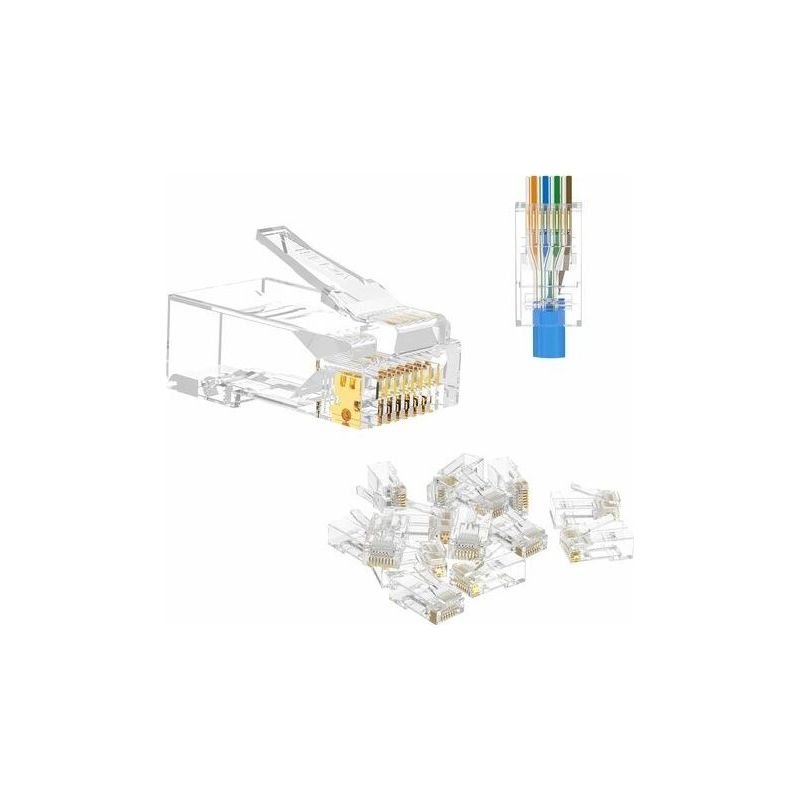 10er Pack Rj45 8p8c Cat6 Cat5e Durchgangs-ethernet-modularstecker, 50u Vergoldet