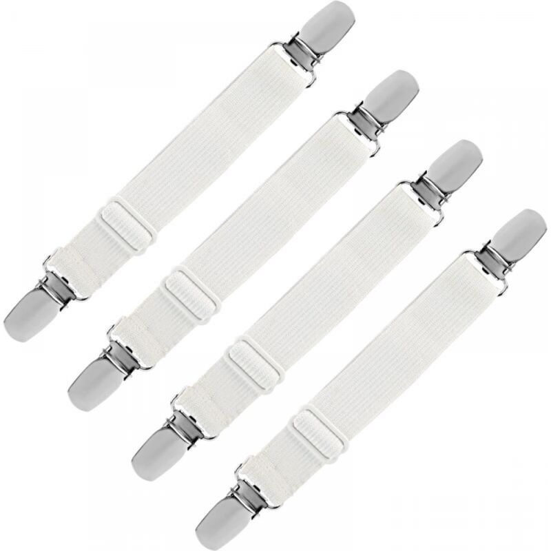 Elastische Spanngurte Für Bettlaken, Verstellbare Halteriemen Für Laken, Sofas Und Bügelbrettbezüge (weiß, 4er-pack), Dehnbar Bis 60 Cm