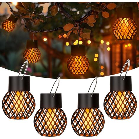 4er-set Hängende Solarlampen Für Den Außenbereich Mit Flackerndem Flammeneffekt, Wasserdicht, Für Garten, Hof, Zaun Und Bäume.