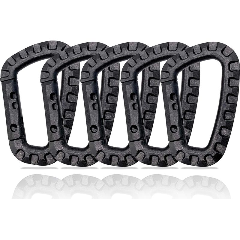 Plastik-karabiner – 5er Set – Schwarzer Taktischer Militärkarabiner Mit Federverschluss – Robuster D-förmiger Karabiner Für Rucksack, Camping Und Outdoor