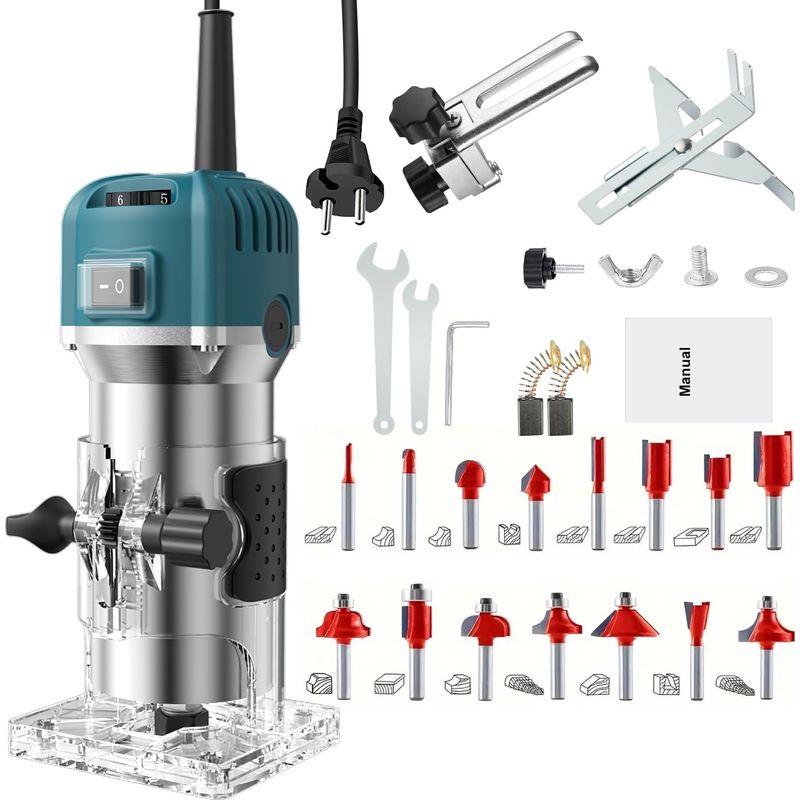 Elektrischer Kantenfräser 800w, Elektrischer Holzfräser 28000 U/min Mit 15 Stück 1/4" Spannzangen Und Fräsbits, Vertikaler Holz-kantenfräser