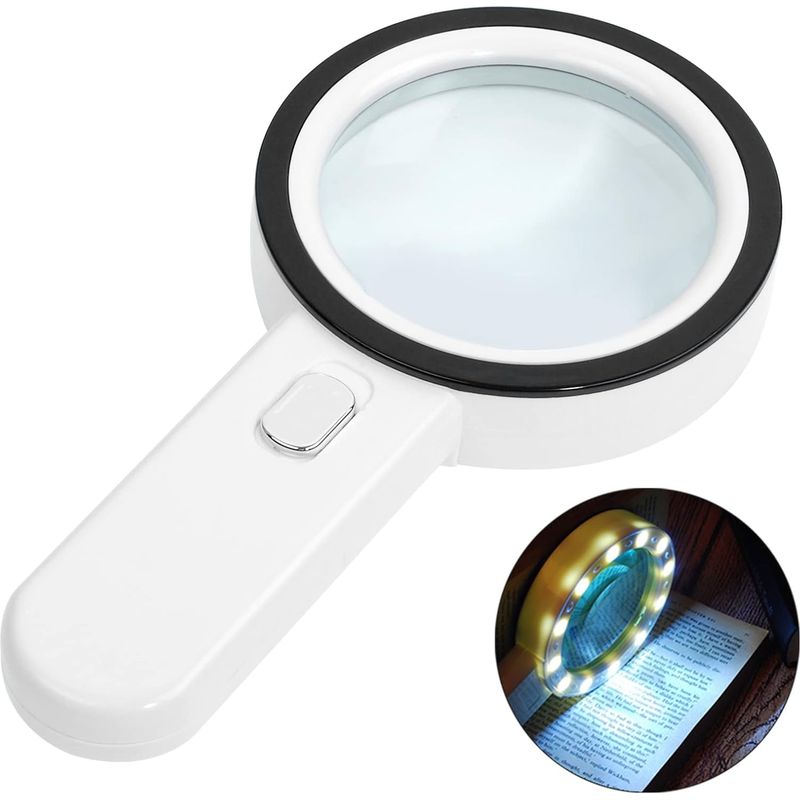 Vergrößerungsglas Mit 12 Led-lichtern, Beleuchtete Handlupe Zum Lesen, Für Schmuck, Senioren, Sehbehinderte, Beobachtungen Und Bastelarbeiten, Weiß