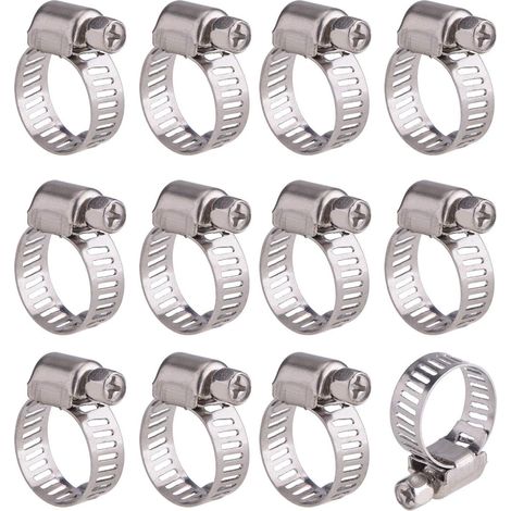 12 Stück Edelstahl-schlauchklemmen, Verstellbare Schlauchschellen, Befestigungsklammern (9-16 Mm)