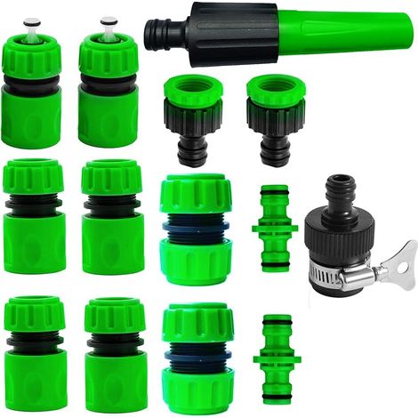 14 Wasserhahnadapter Zum Anschließen Eines Gartenschlauchs (1 Düse, 1 Mischbatteriewasserhahnadapter, 2 Wasserstoppventile, 2 Reparaturkupplungen, 2 Doppelnippel, 4 Schnellkupplungen Usw.)