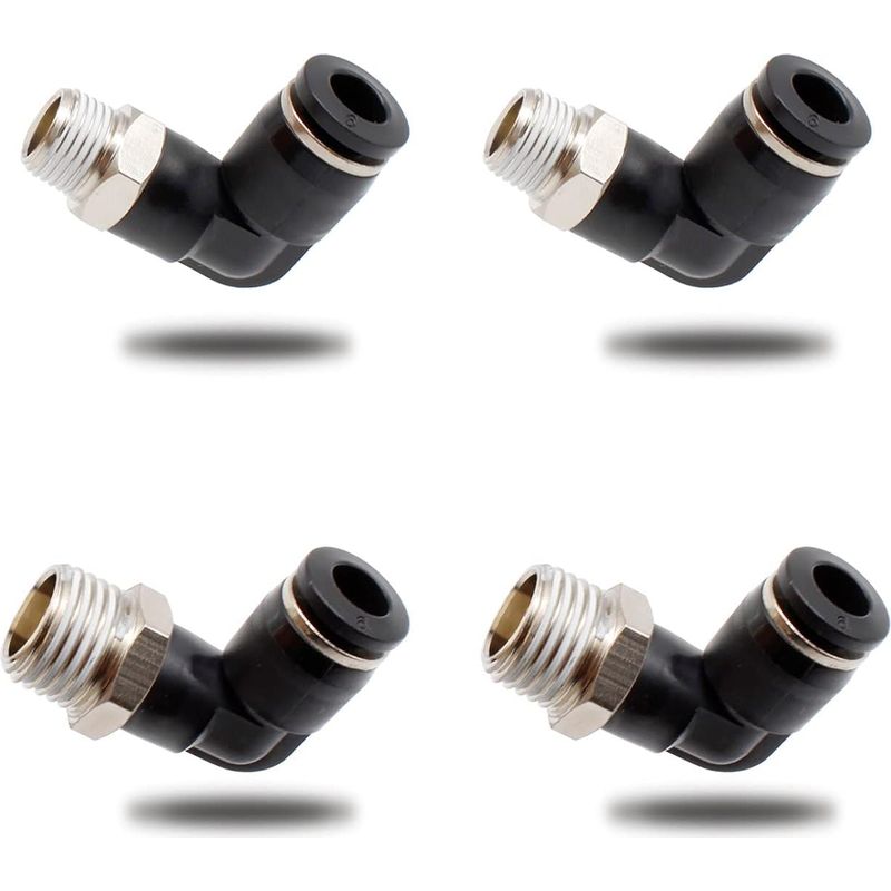 4 Stück Pneumatische Anschlüsse, Zwei Verschiedene Modelle (6 Mm × 1/4" Und 6 Mm × 1/8"), Schnellkupplungen Mit Außengewinde, Schwarze Pneumatische Winkelverbinder, Geeignet Für Heimwerker-werkzeuge