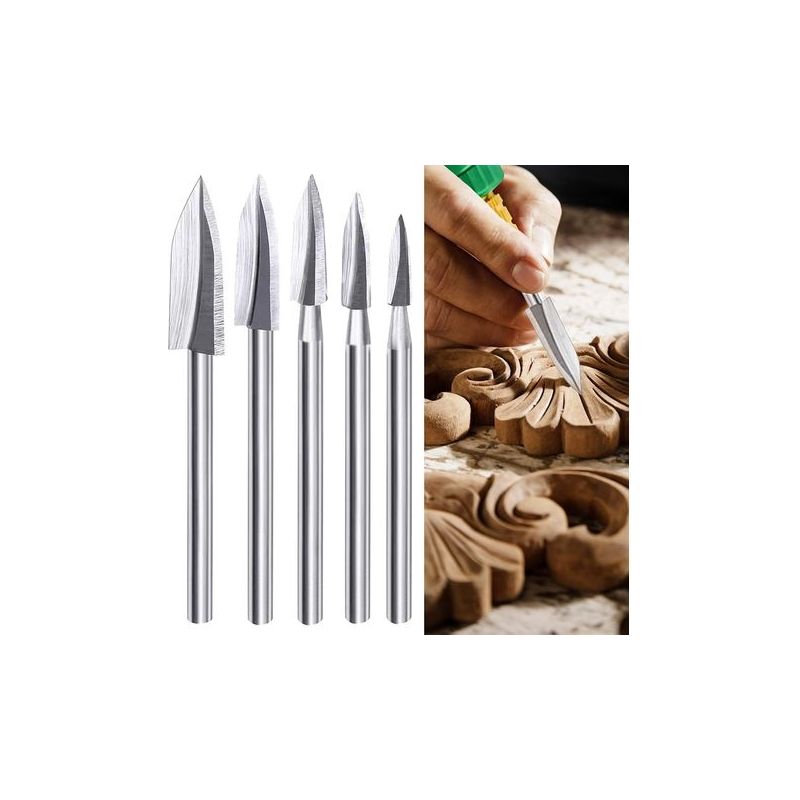 5-teiliges Holz-schnitzwerkzeug-set, Holzfräser Und Gravurbohrer Für Holzbearbeitung, Diy, Gravur Und Bohren (silber)