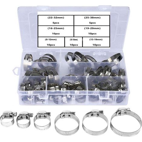 60 Stück Schlauchklemmen, 7 Größen, Einstellbarer Bereich 8-38 Mm, Aus Edelstahl, Schlauchschellen Zur Befestigung Von Wasserleitungen Im Haushalt