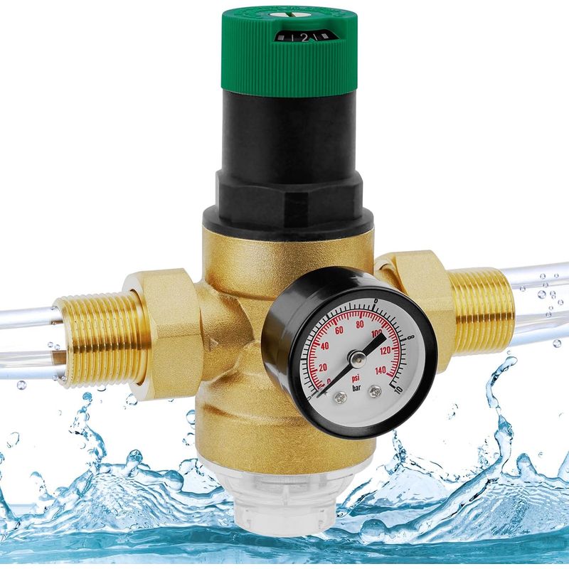 Wasserdruckminderer, 3/4" Druckbegrenzer Mit Wasserdruckmanometer Und Siebfilter, Aus Hochfestem Messing Gefertigter Wasserdruckminderer