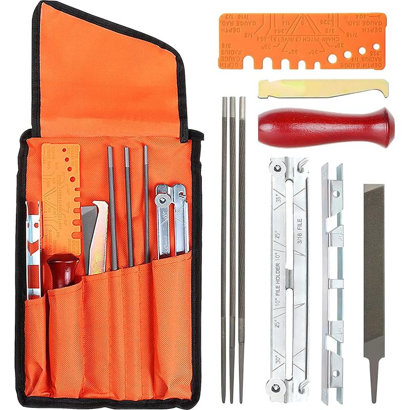 Kettenschärfset Für Kettensägen, 10-teiliges Schärfset Für Kettensägenketten, Universeller Kettensägeschärfer Mit Rundfeilen, Flachfeile, Griff Und Tasche