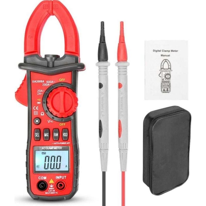 Digitale Ac/dc-zangenstrommesszange 600a T-rms 6000 Counts, Strommesser, Automatischer Spannungstester, Misst Spannung, Temperatur, Kapazität, Widerstand, Durchgang, Frequenz, Ua2008a