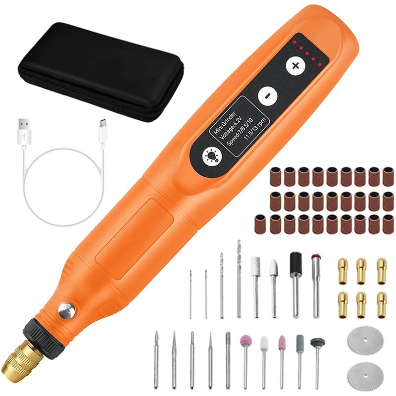 Mini-multifunktionswerkzeug, 55 Zubehörteile, 5 Geschwindigkeitsstufen, Usb-aufladbar, Orange/schwarz