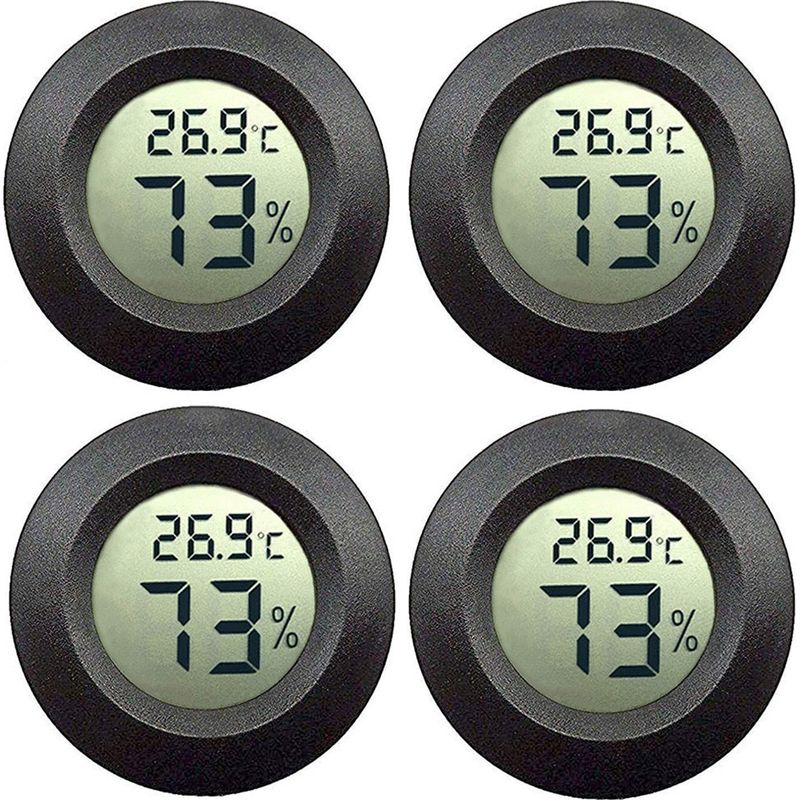 4-teiliges Set Aus Raumthermometer Und Hygrometer, Tragbar, Schwarz