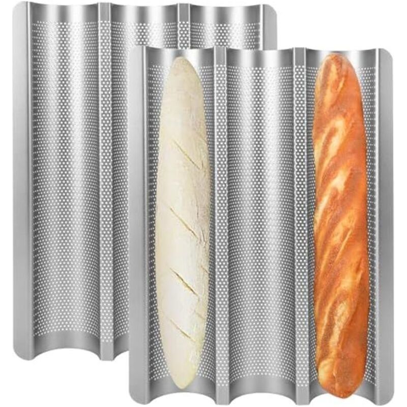 Antihaft-baguette-form, 2er-set Für 3 Baguettes, 38 X 28 Cm, Silberne Form Für Französisches Brot, Ideales Geschenk Für Backliebhaber.