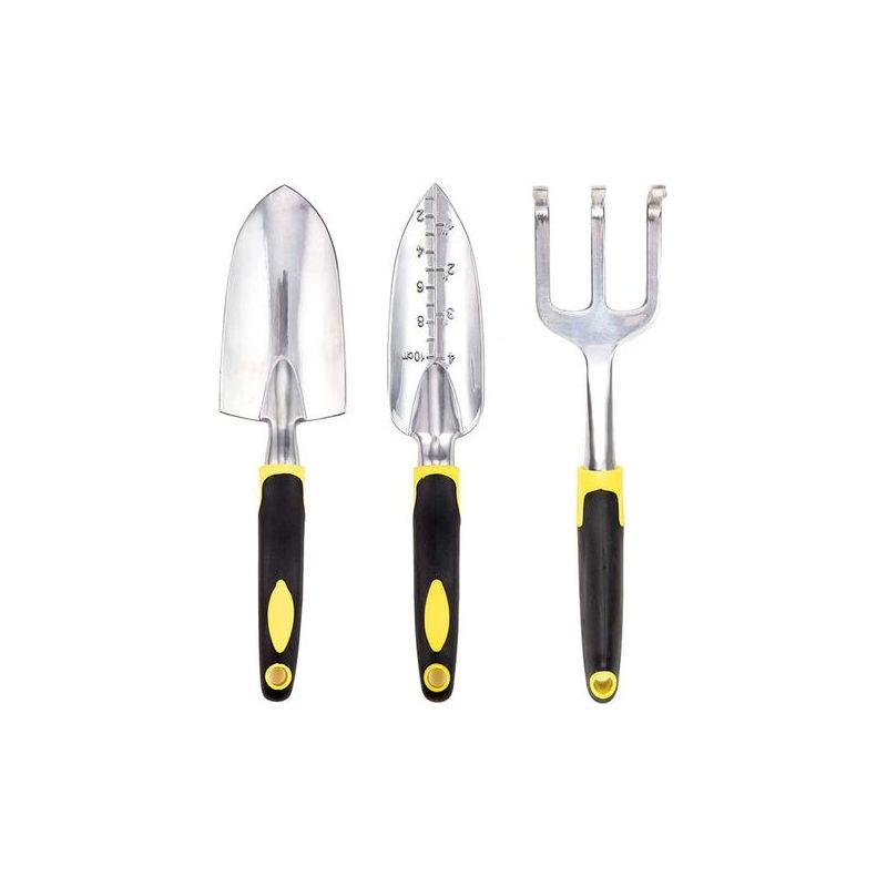 Gartenwerkzeug-set, 3-teiliges Aluminium-gartenwerkzeug Mit Handschaufel, Pflanzkelle Und Handrechen, Ergonomischer, Rutschfester Und Komfortabler Griff, Gelb