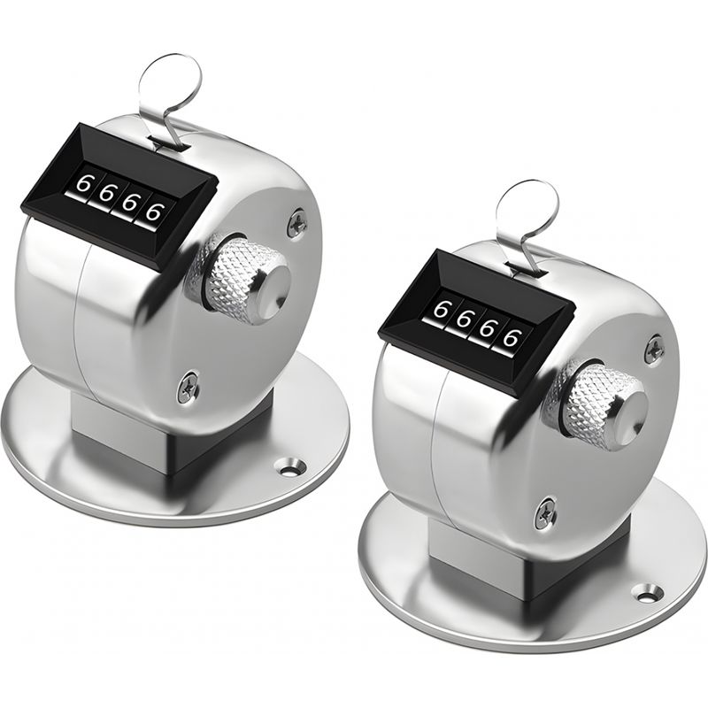 Manueller Zähler Aus Silbernem Metall, Mechanischer Handzähler Mit 4 Stellen, Zubehör Für Sporttrainer (2 Stück)