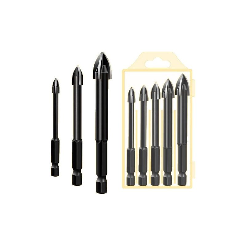 5 Stück Bohrer, Hartmetall-mauerwerkbohrer-set Für Metall, Stahl, Keramikfliesen, Porzellan, Beton, Ziegel, Kunststoff Und Holz, Schwarz