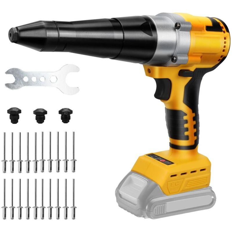 Kabelloser Nietpistole Kompatibel Mit Dewalt 20v Akku, Professionelles Bürstenloses Nietgerät Mit Led-licht, 20 Nieten, Schlüssel Und 3 Adapter, Für Metall, Kunststoff Und Leder (ohne Akku)