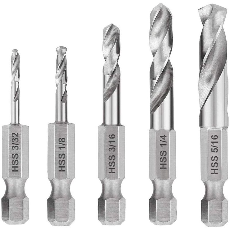 Satz Von 5 Hss-m2-schnellwechsel-sechskantschaft-metallbohrern, 3/32, 1/8, 3/16, 1/4, 5/16 Zoll, Mit Sechskantschaft, Hss-winkelbohrer