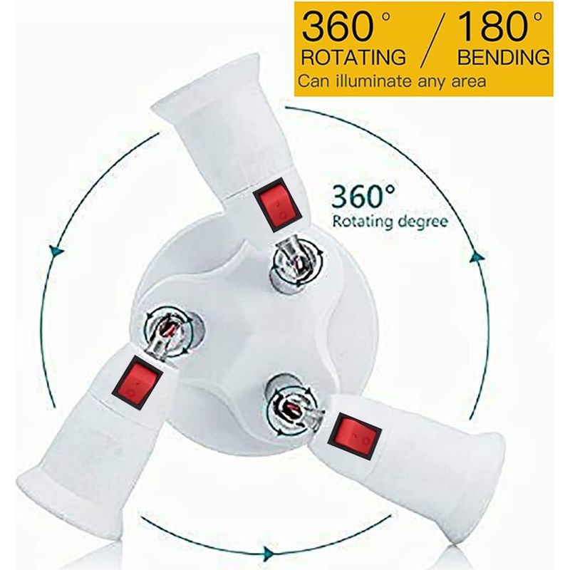 360 Grad Einstellbar – 3-in-1 Steckdosenadapter Verteiler E26/e27. Standard Led-glühbirnen E26/e27, 360 Grad Einstellbar, 180 Grad Klappbar, Max. Leistung 180 W (3 In 1-sw)