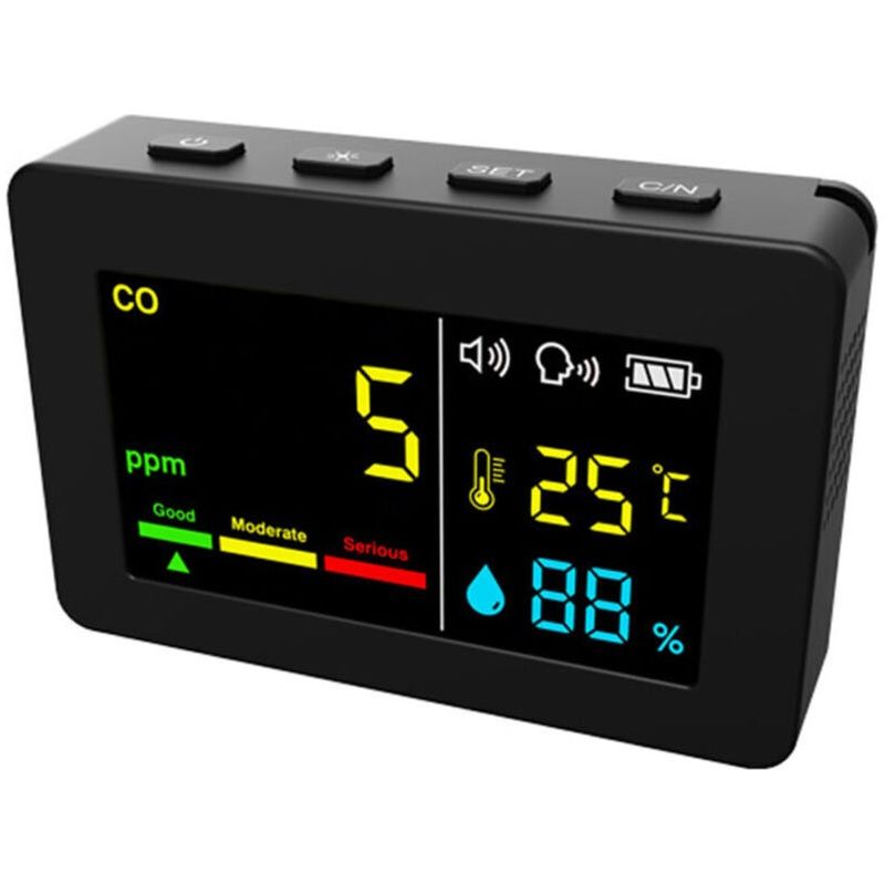 Tragbarer 3-in-1-luftqualitätsmesser, Co, Temperatur Und Luftfeuchtigkeit, Farbdisplay, Kohlenmonoxid-detektor Mit Sprachalarm Und Batterieanzeige