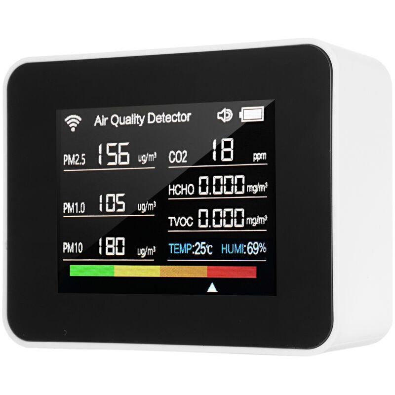 Tuya Wifi 13-in-1 Luftqualitätsmesser, Innenraum-monitor Zur Erkennung Von Co₂, Tvoc, Hcho, Pm2.5, Pm1.0, Pm10, Luftfeuchtigkeit, Temperatur, Datum, Uhrzeit, Alarm, Timer, Stoppuhr