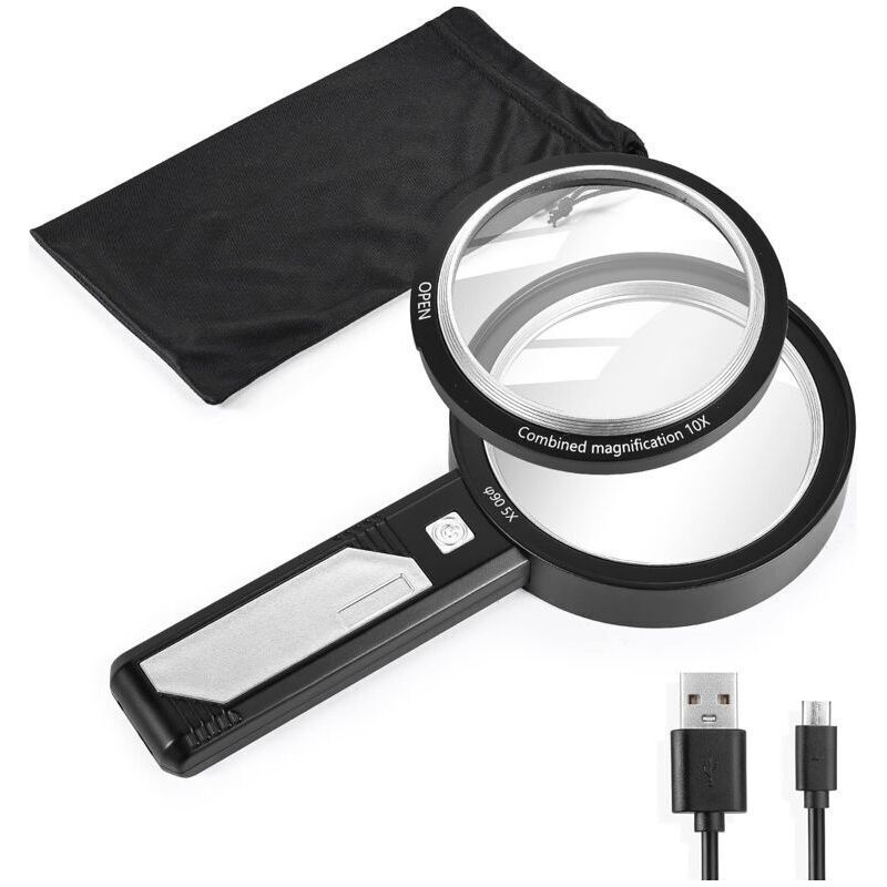 Loupe Led 6x 15x Doppellinse Mit 6 Led-leuchten, Taschenlupe Für Senioren, Lesen, Inspektion, Arbeit, Handwerk, Material Acryl Abs