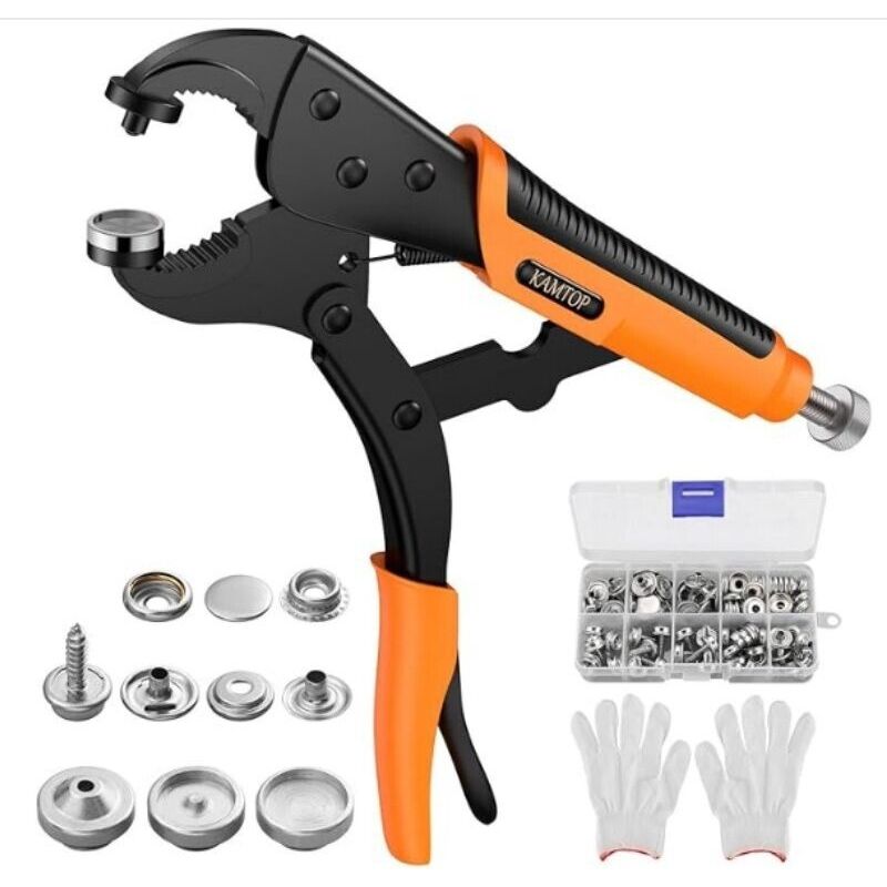 Kamtop Lochzange Mit 3 Matrizen Und 30 Sets Metall-druckknöpfen, Gürtellocher Mit Handschuhen Für Den Austausch Von Leder- Und Planenbezügen Für Boote