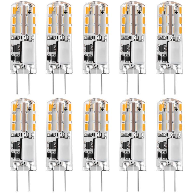 Led-glühbirnen G4 1,24 W – Ersetzt 20-w-halogenlampen – Warmweiß 3000 K 12 V Ac/dc – 93 Lm – Flimmerfrei – Nicht Dimmbar, 10er-pack [energieeffizienzklasse C]