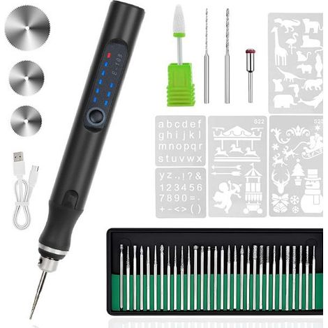Elektrischer Gravierstift, 37 Bits, Kabellose Usb-aufladbare Graviermaschine, Geeignet Für Die Gravur Von Schmuck, Glas Und Stein, Schwarz.