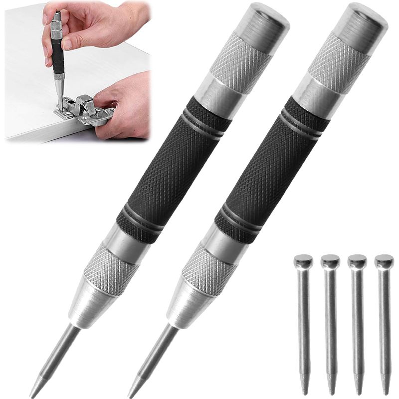 Automatischer Körner, Automatischer Zentrierkörner 2er-set, Schlagkörner, Markierwerkzeug Für Metall, Glas, Holz, Ideal Für Heimwerken Und Notfälle, Enthält 4 Ersatzspitzen