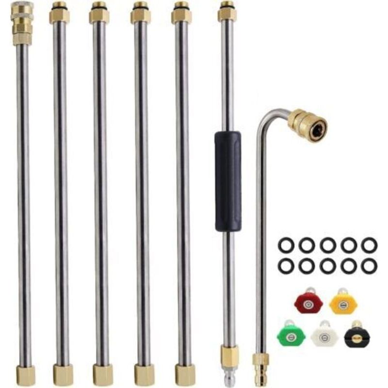 Set Aus 7 Verlängerungsstäben Für Hochdruckreiniger, Hochdruckreiniger-lanze, Dachrinnen-reinigungswerkzeug, Mit 5 Düsenköpfen Und 10 Anti-leck-ringen (silber)